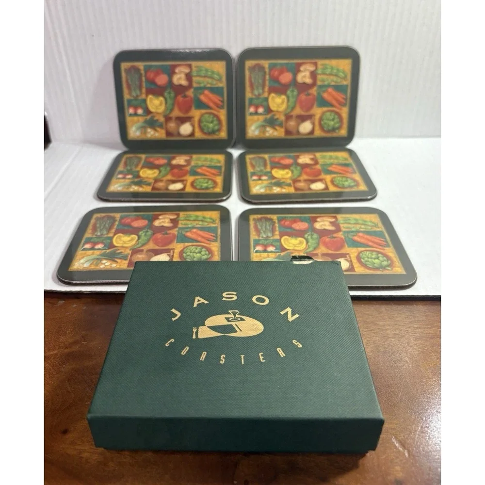Jason New Zealand Drink Coasters‎ Set of 6 Cork Back Vegetables colorful